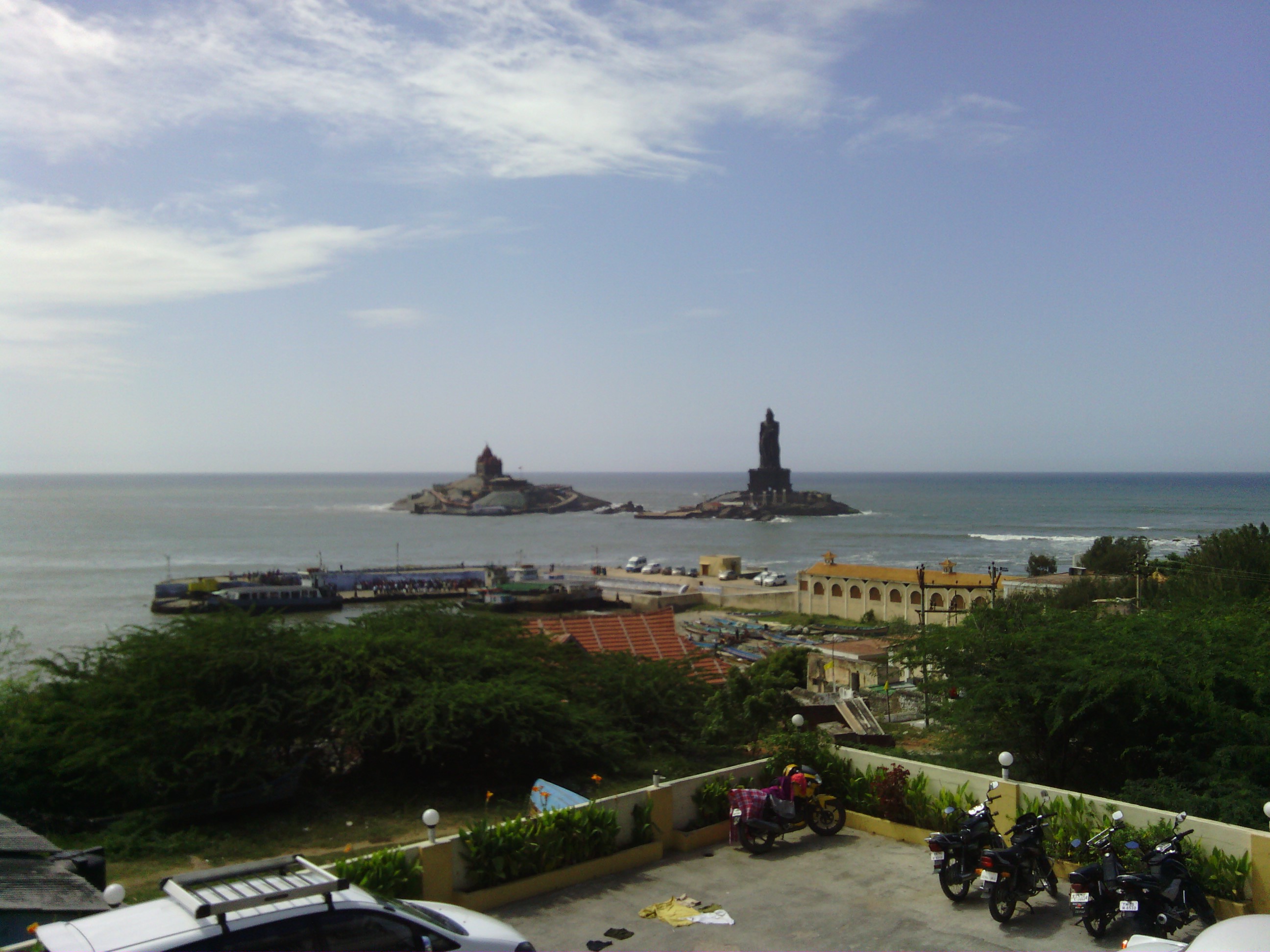 View of the famous islands from our hotel balcony in Kanyakumari