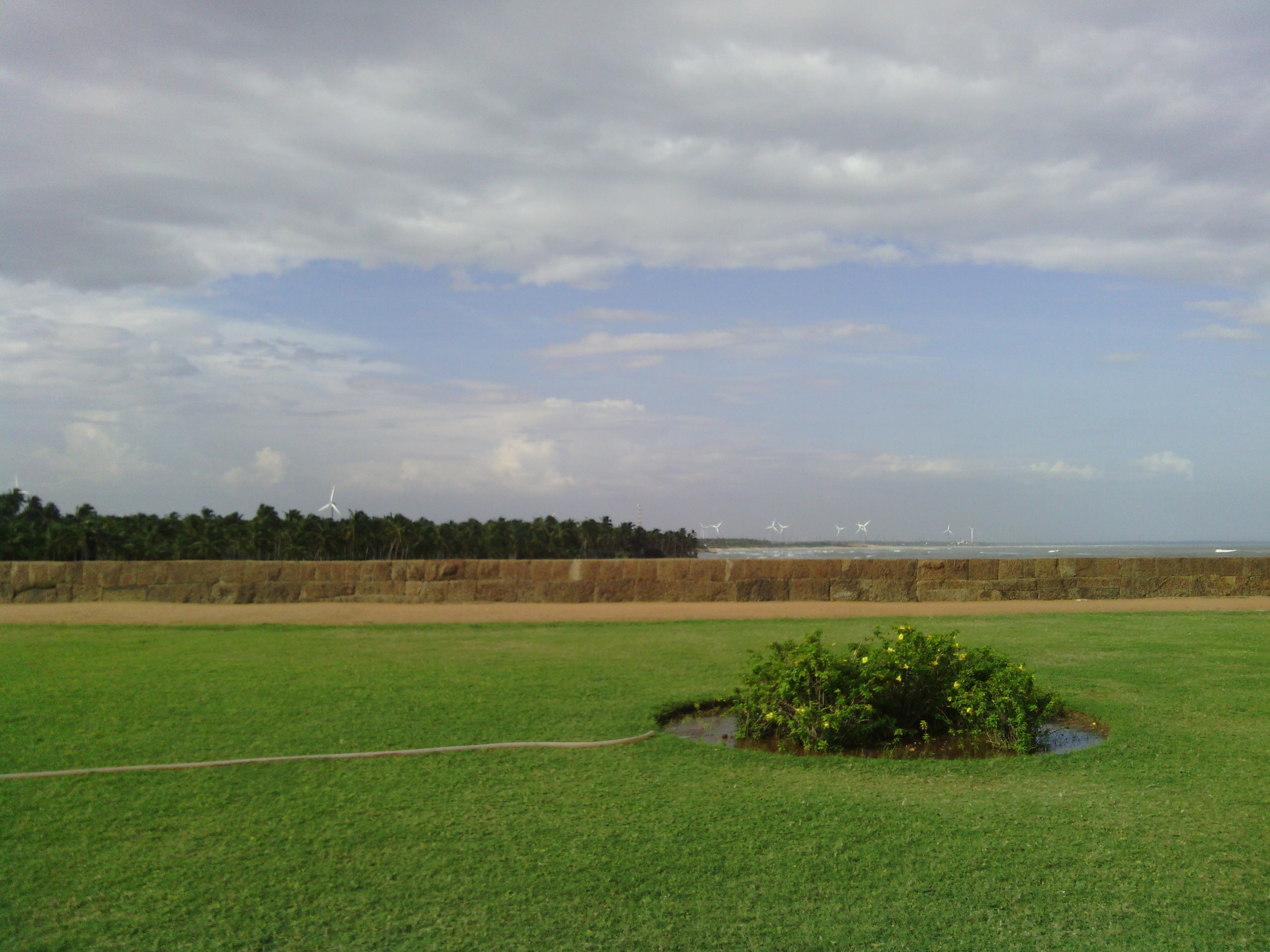 Wind turbines seen from inside a fort