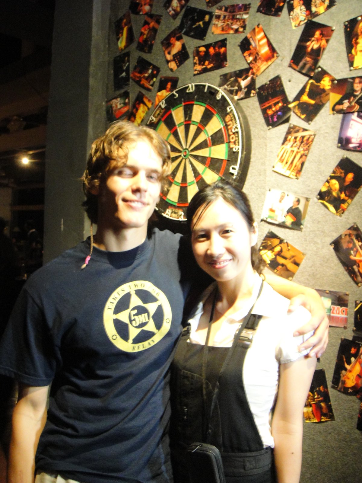 Me and Sunny in front of the dartboard.  This ended up being a popular photo spot.