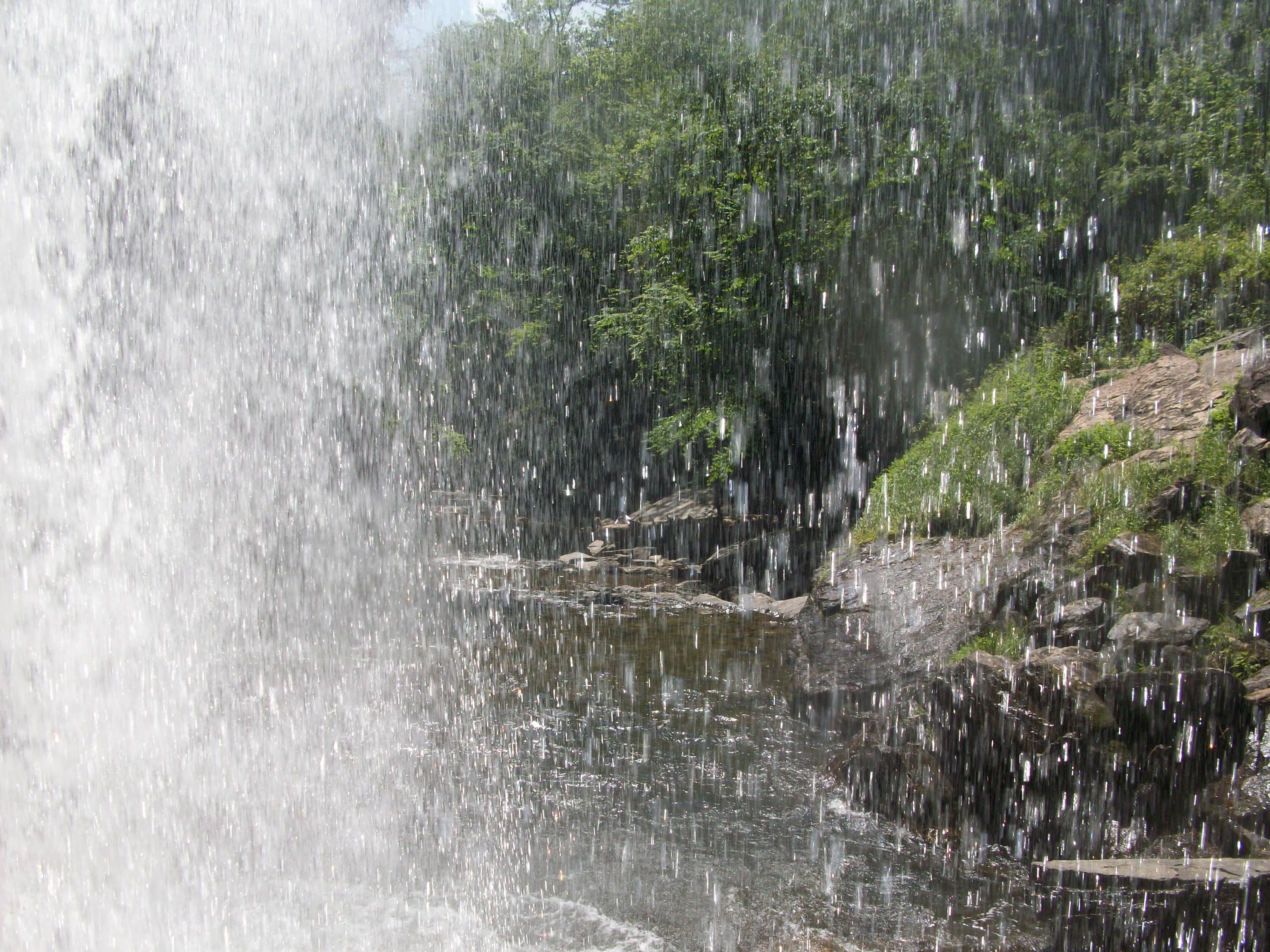 A shot from behind the falls