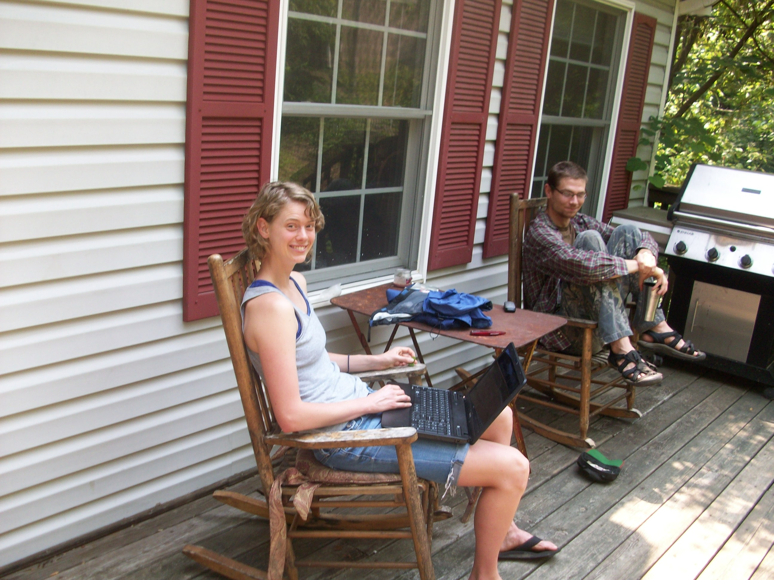 Anne and Andrew on the porch. We later had a memorial day picnic on this porch.