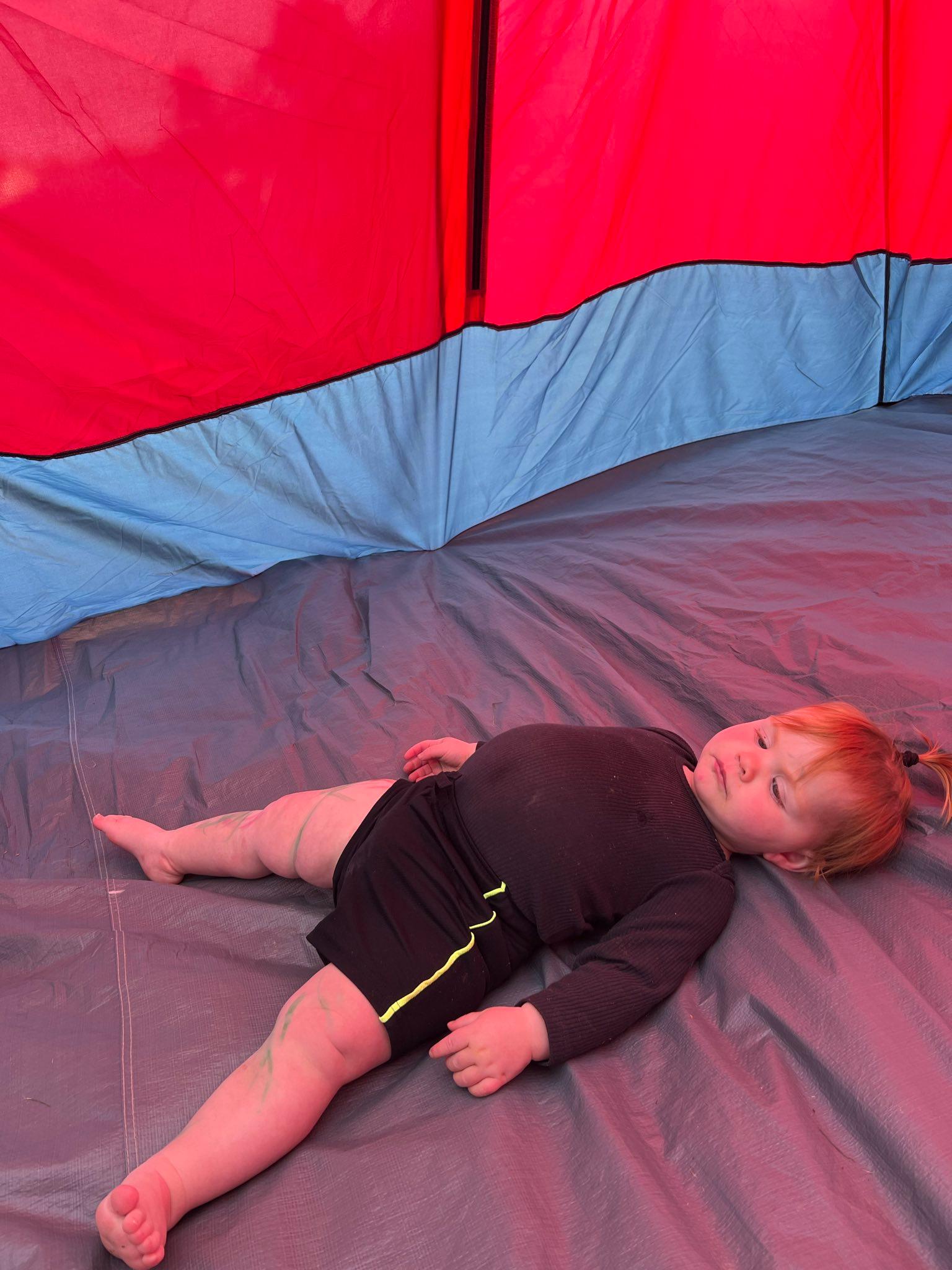 Riley testing it out before the gear is in