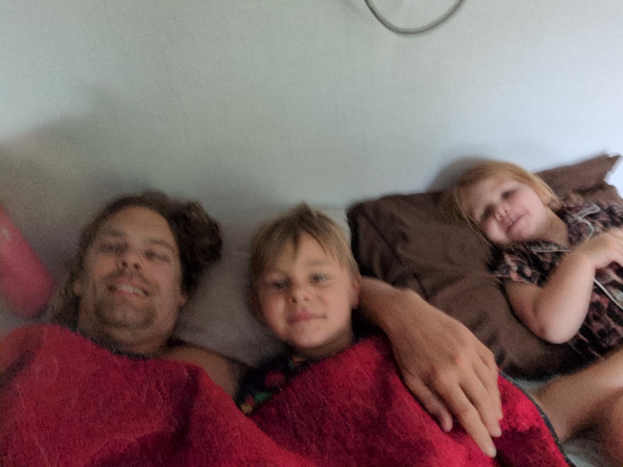 Snuggles in the camper.