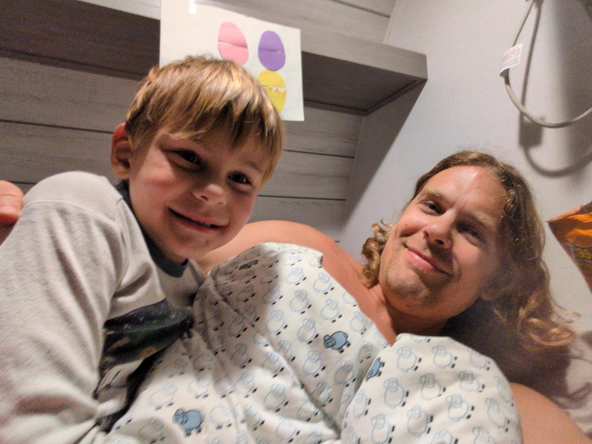 Snuggling after a special night looking at stars.