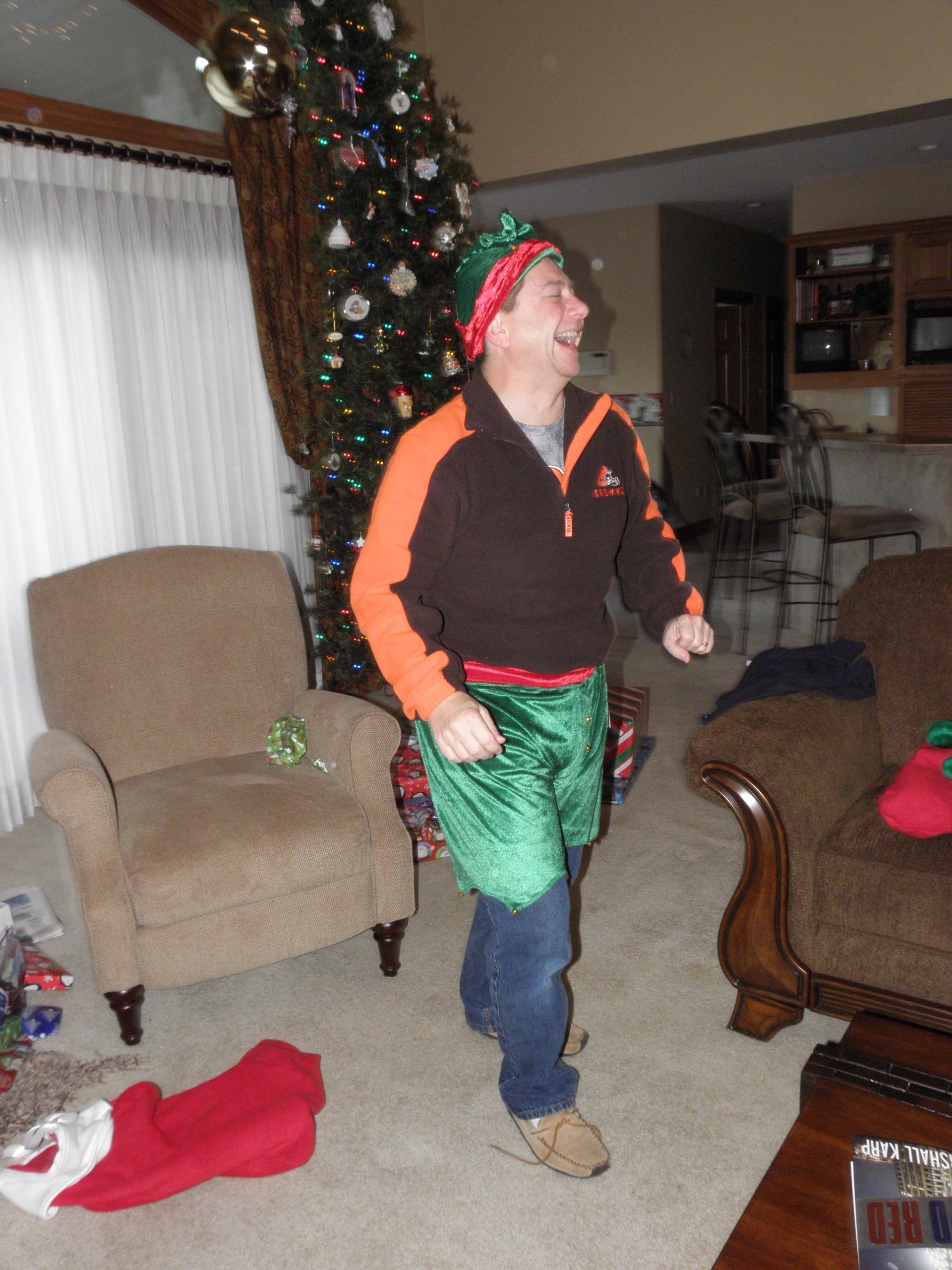 And dad likes his jingle bell boxers and matching elf hat.