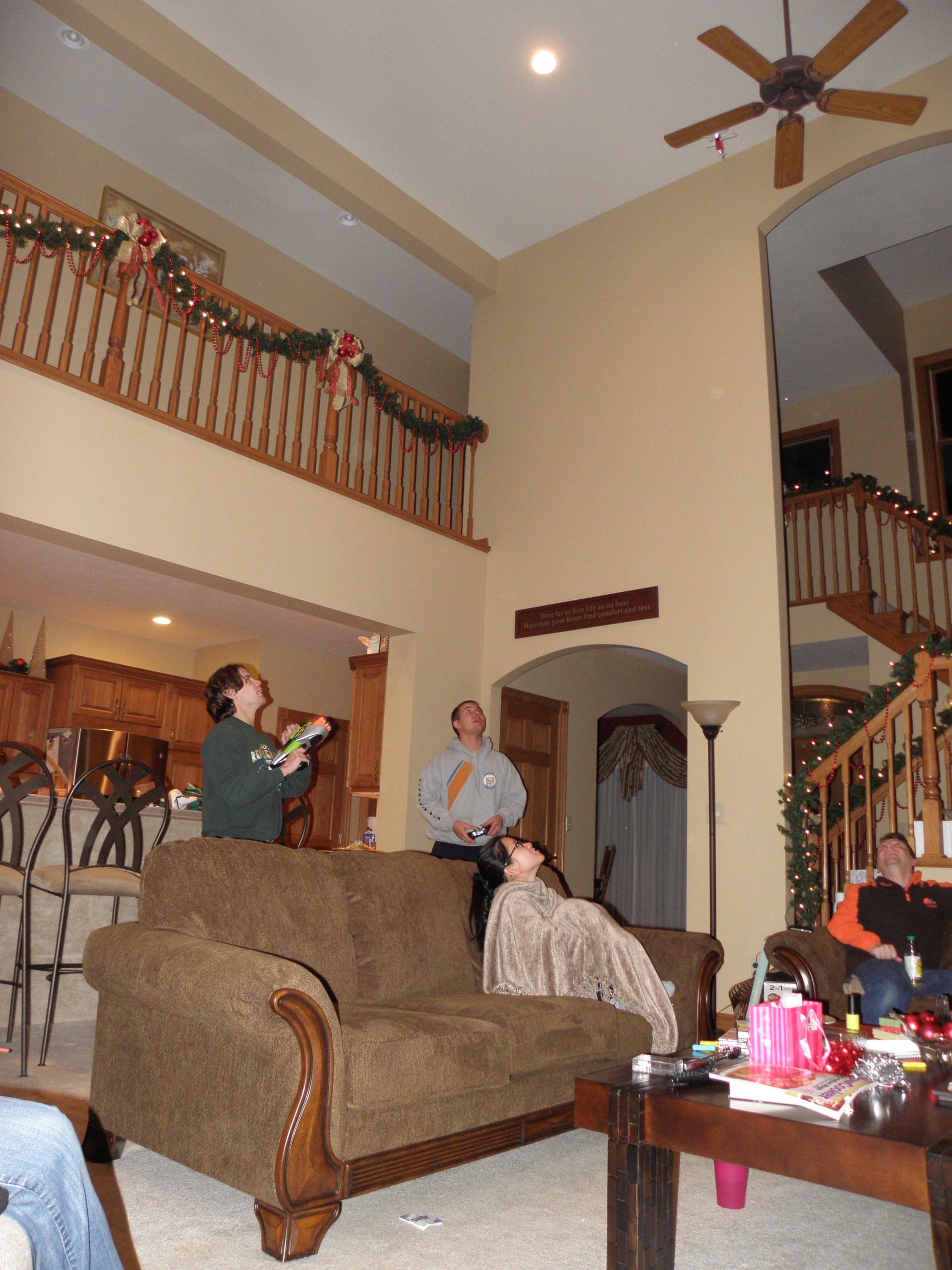 Tyler showed off his remote control helicopter while I tried to shoot it with nerf darts.