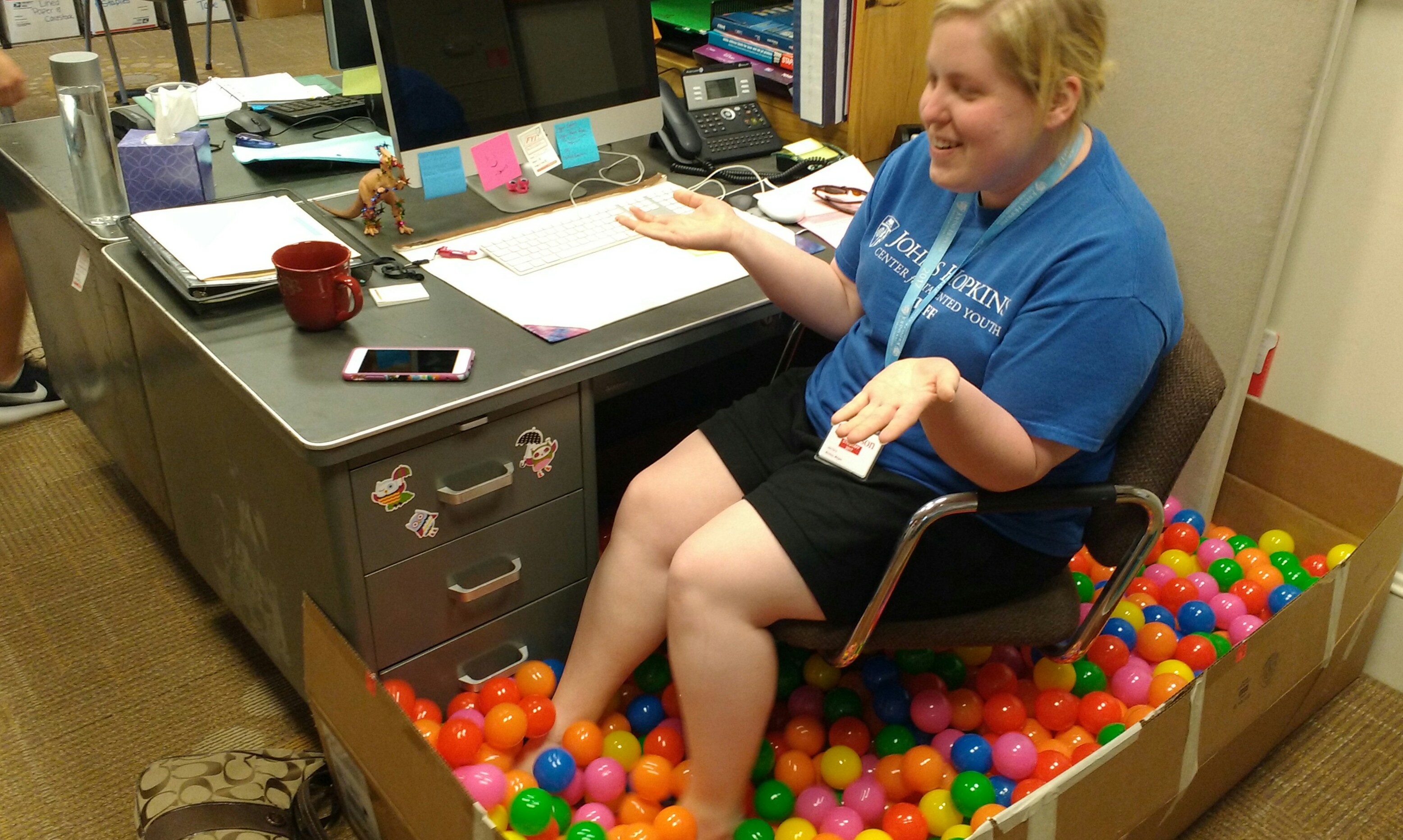 Reuben&rsquo;s annual prank. Brickey&rsquo;s desk became a ball pit.