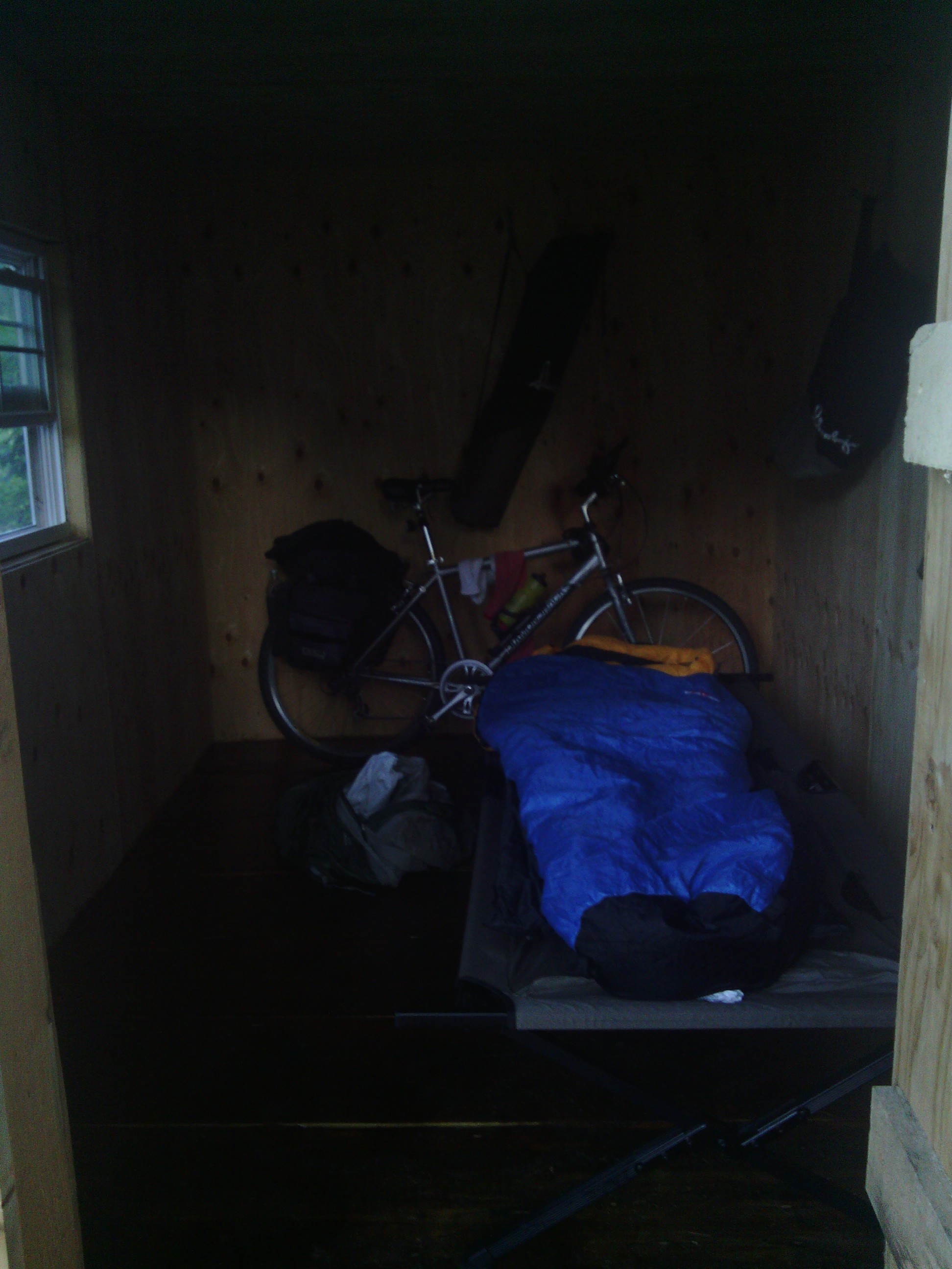 The cabin setup for my last night camping