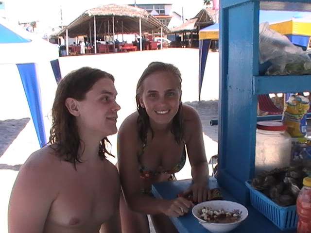 Eating at the beach after we got so sun burnt