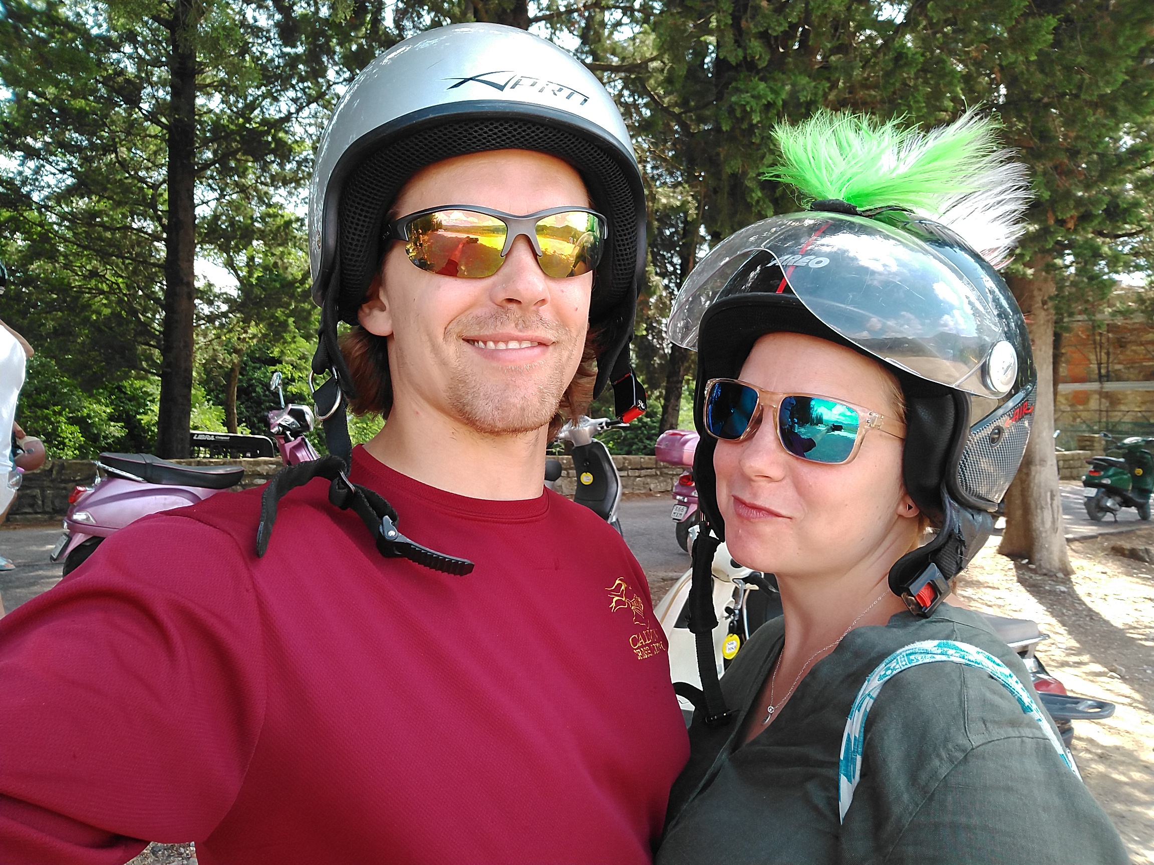Getting ready for our scooter tour in Tuscany