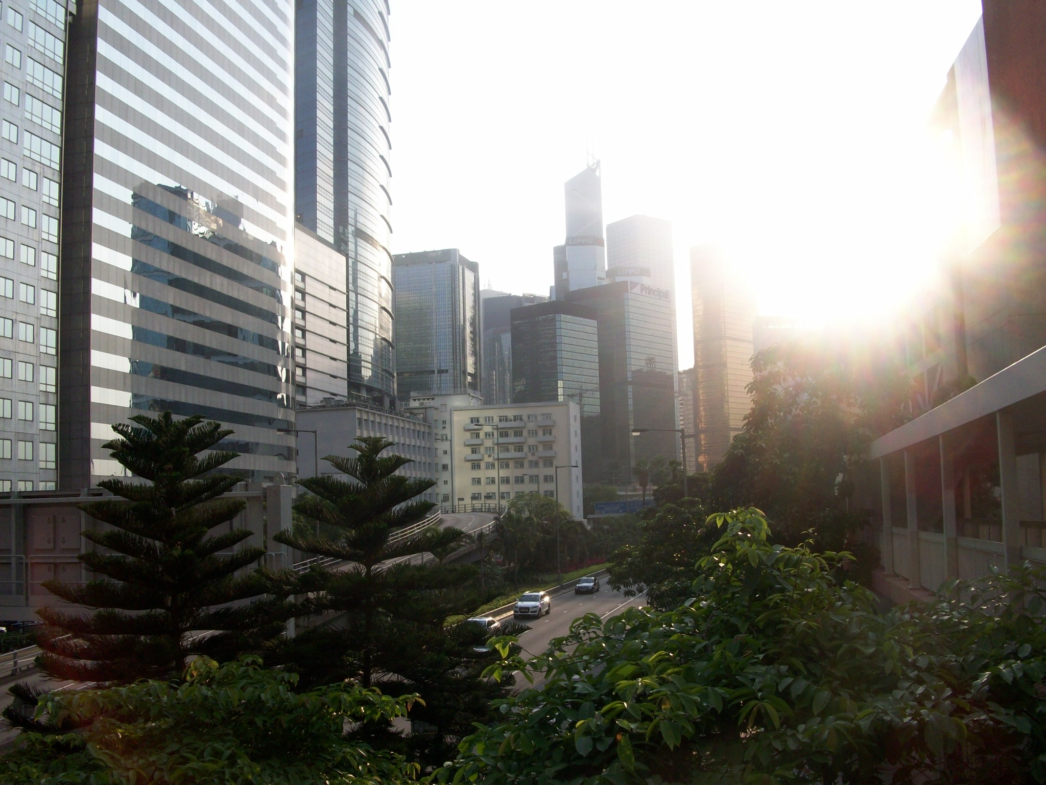 Sun is starting to set over the skyline.