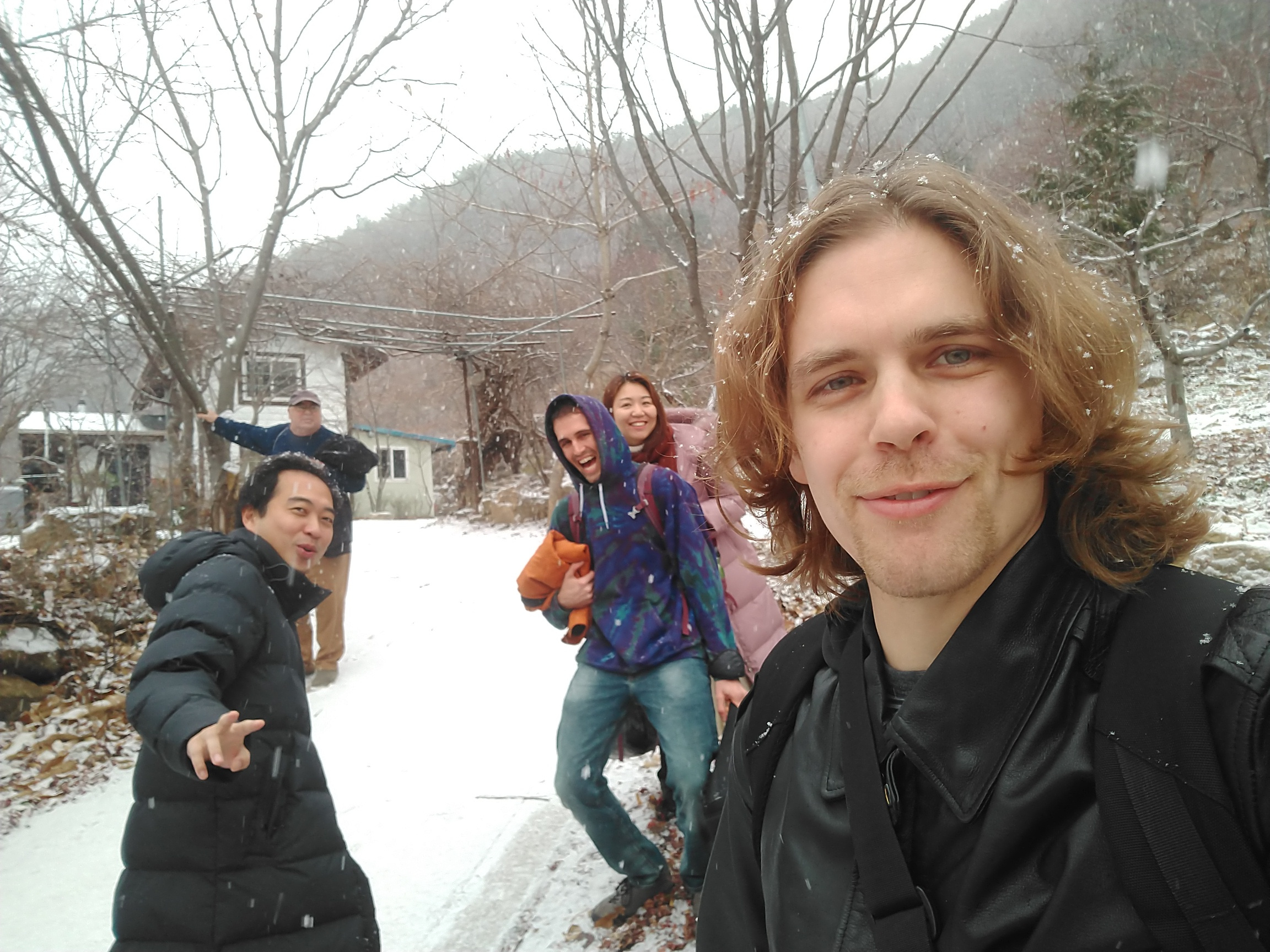Climbing down the snowy mountain the next morning