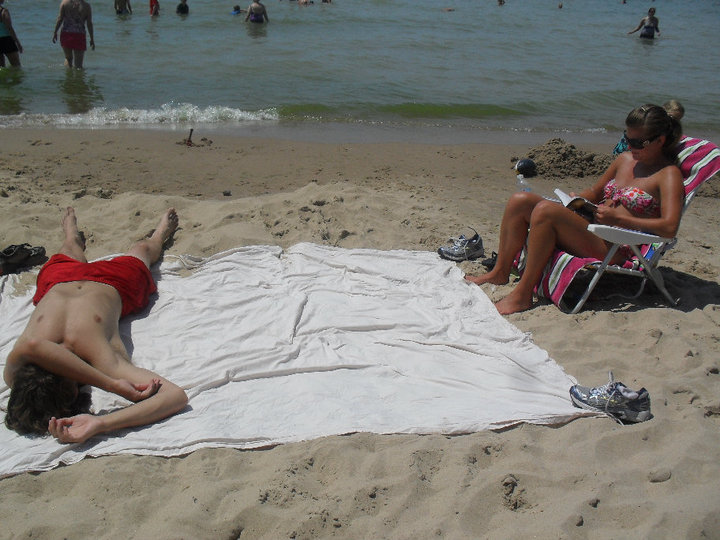 Me sleeping in the sun and getting burnt to a crisp.