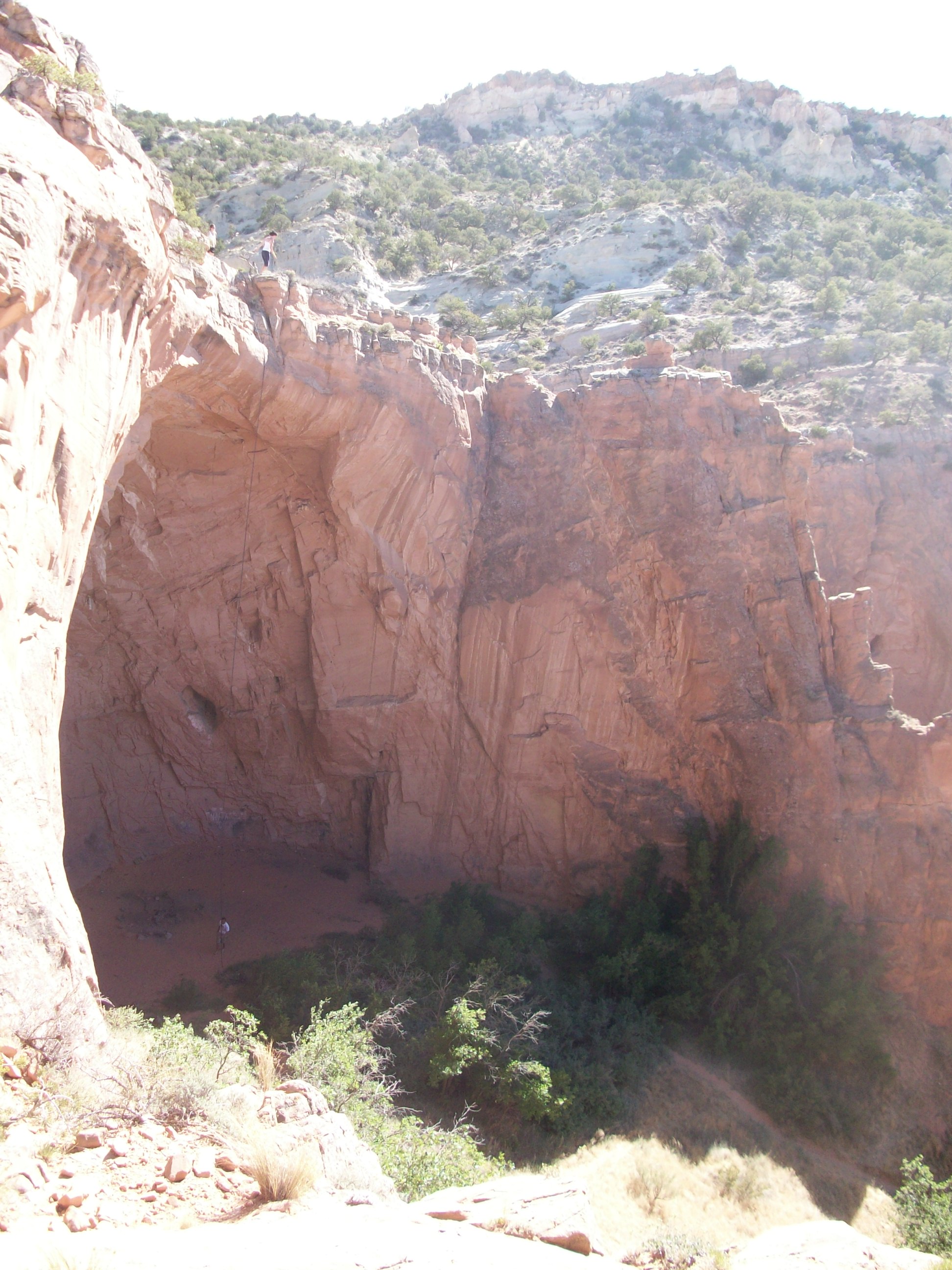 The cave in Gallup that we are going to repel over.  Notice the person at the top, and the person at the bottom.