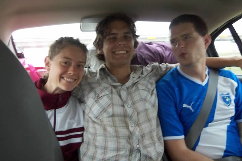 All of us squeezed into the back seat