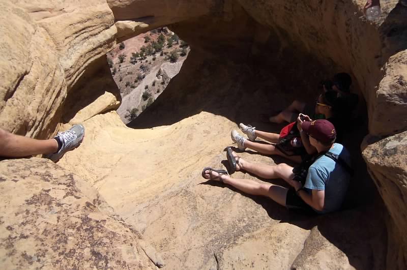 Looking down through &ldquo;the window&rdquo; at the top of a big rock