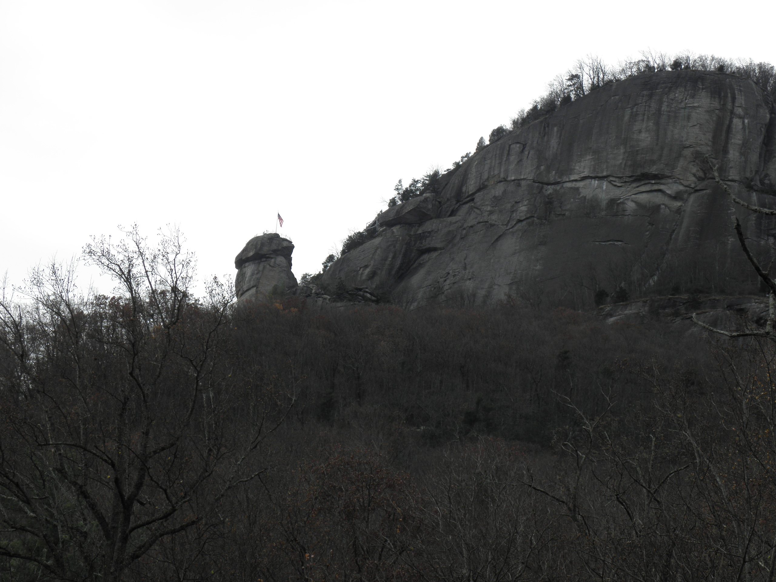 Chimney rock viewed from the parking lot. We&rsquo;re going to hike up there.