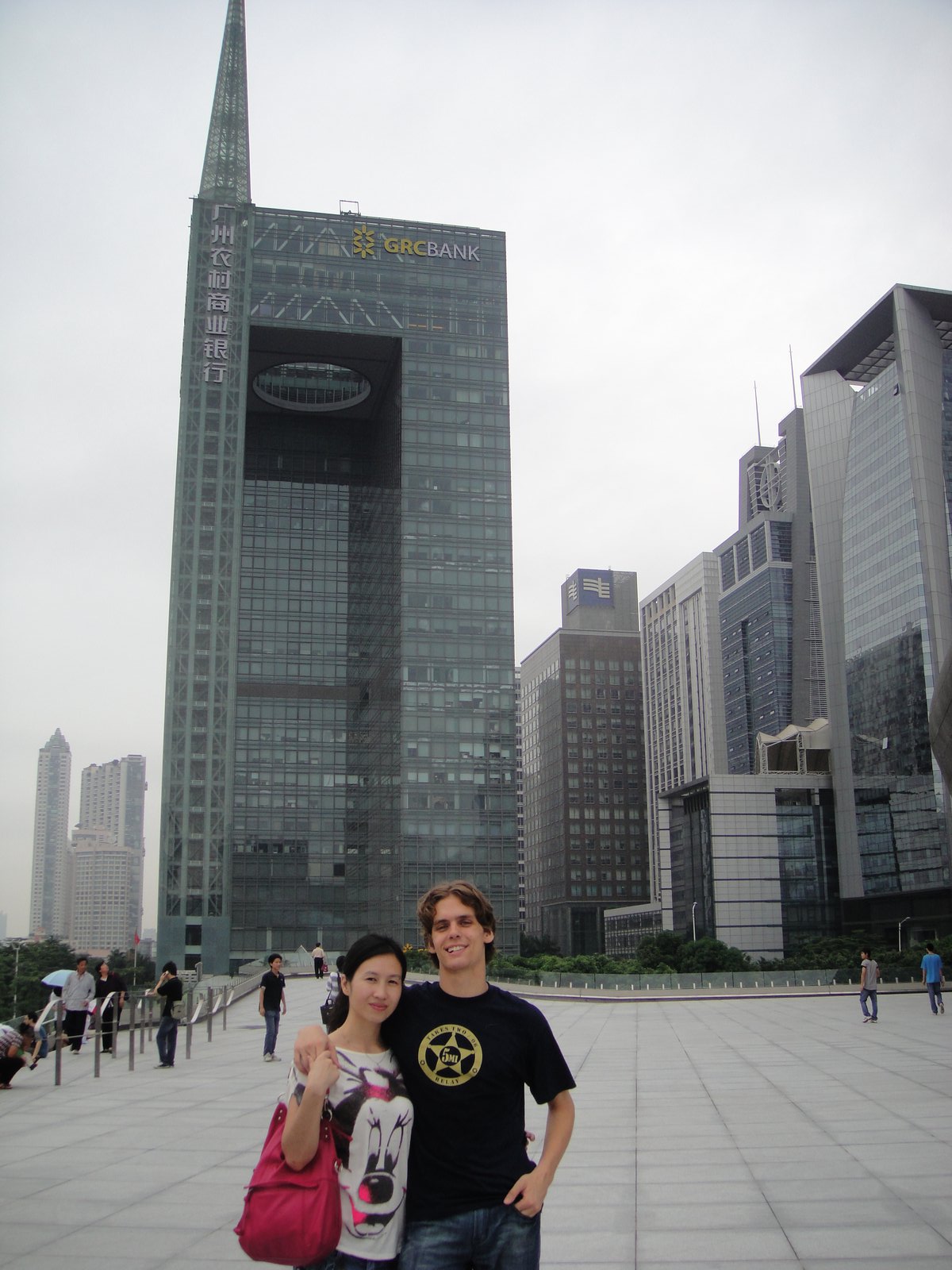 In front of the GRC building.  Her company owns a three-story restaurant in this building.