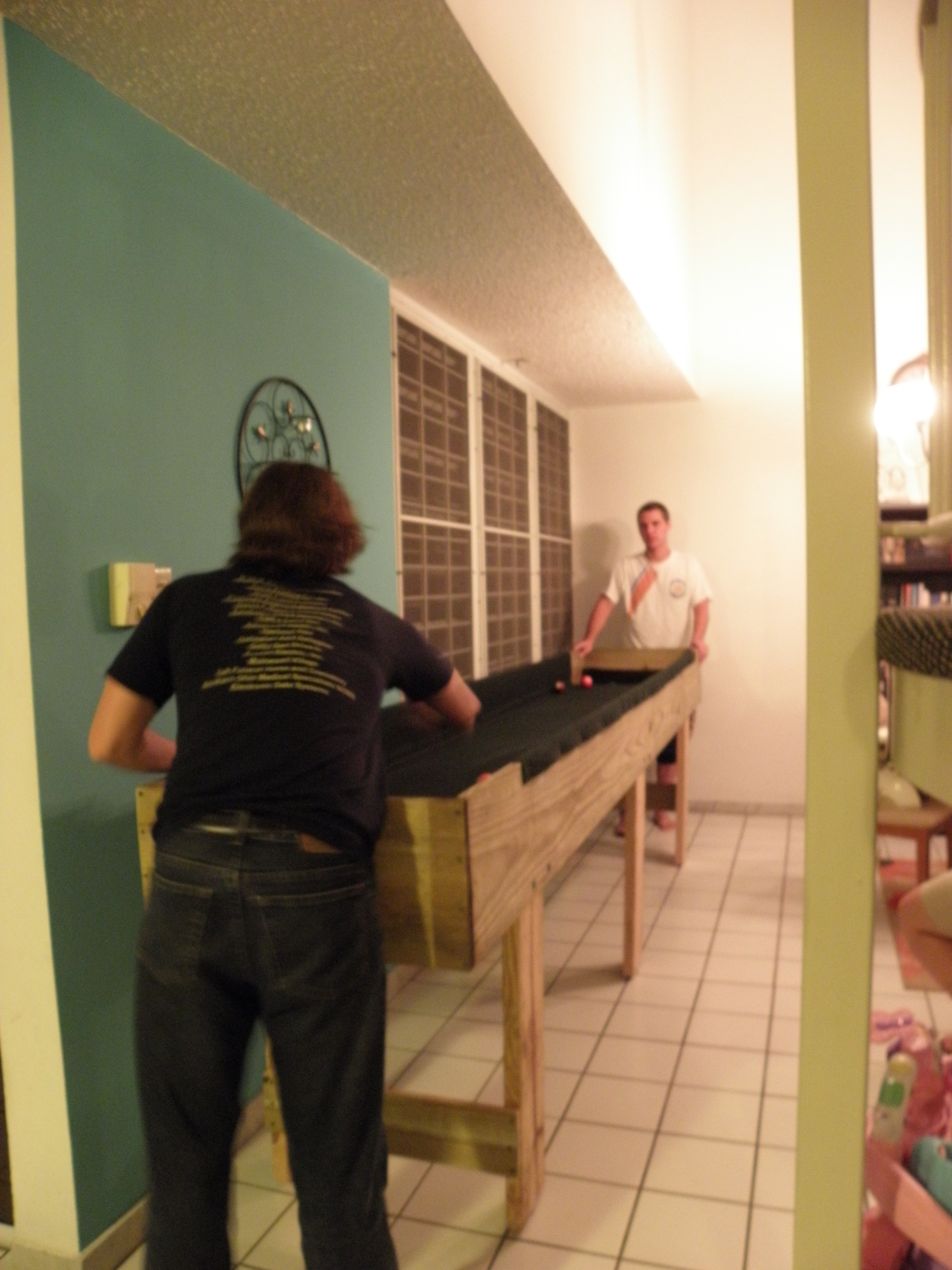 We played a lot of carpet ball on Tyler&rsquo;s home made table.