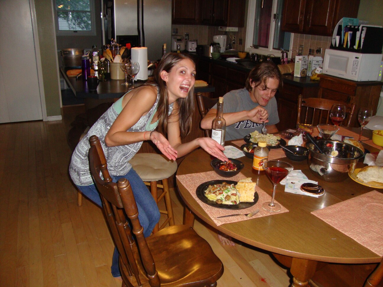 Kelsey Modeling the amazing dinner that she made us in Grand Radpis