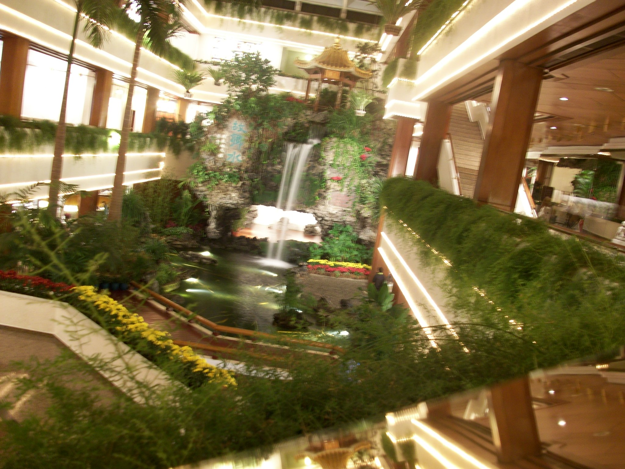 We stopped into the main hotel on the island and found this huge indoor waterfall in the lobby.