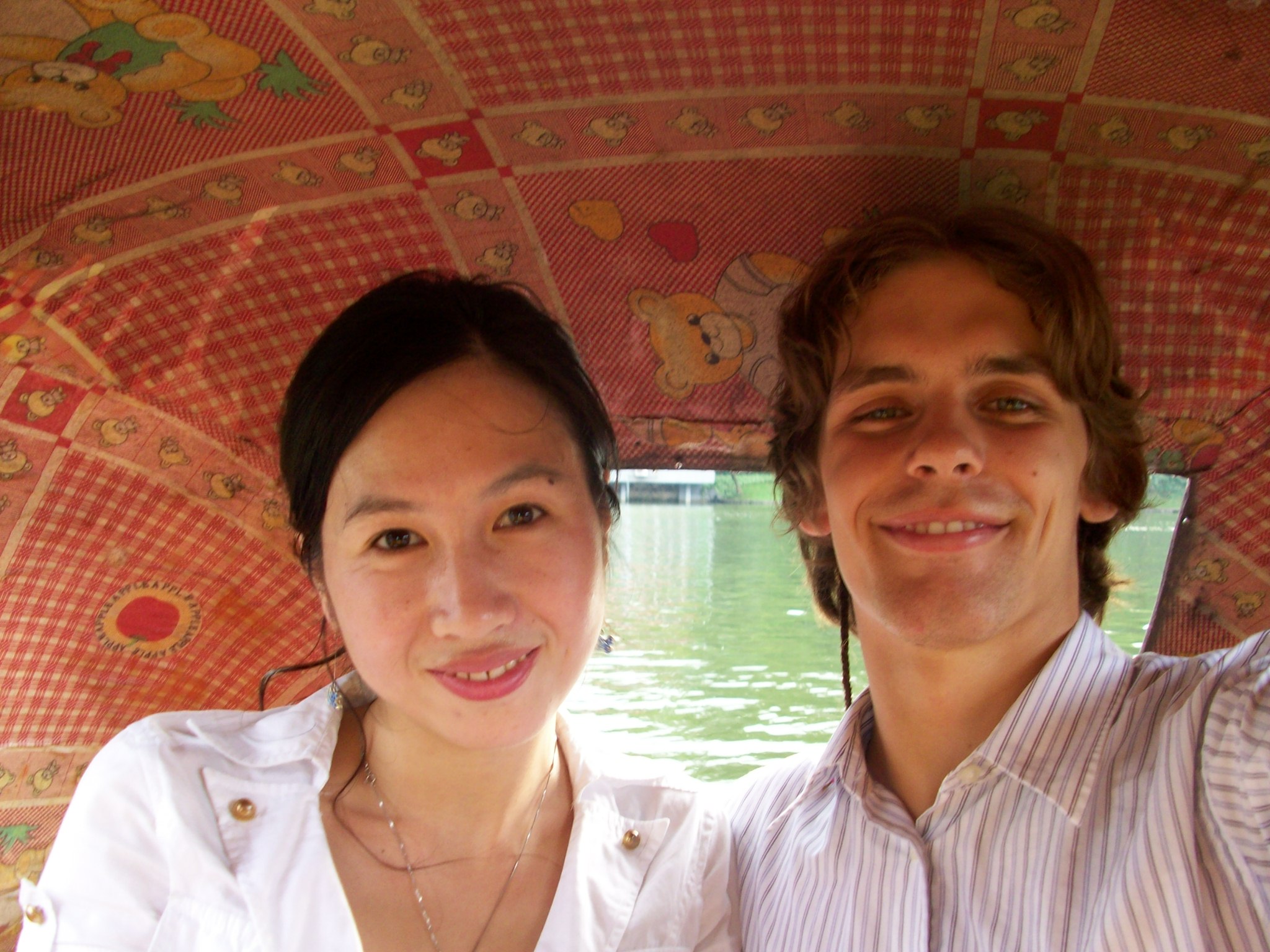 This is inside a pedal boat. We rented it for an hour to ride around the lake.